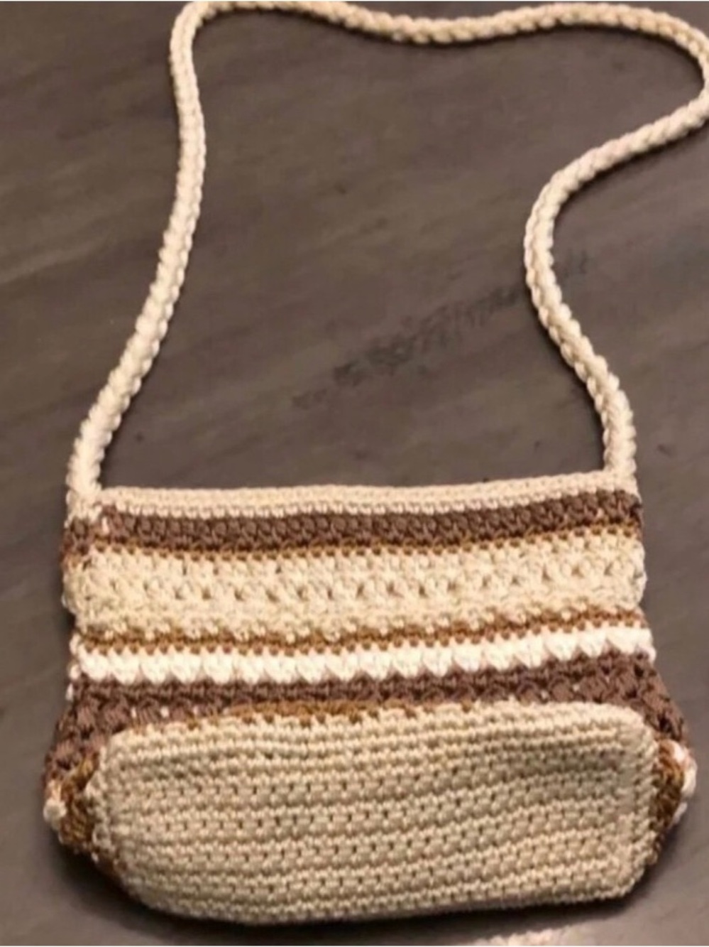 Croft & Barrow Cream & Brown Women's Crochet Bag with Interior Zip